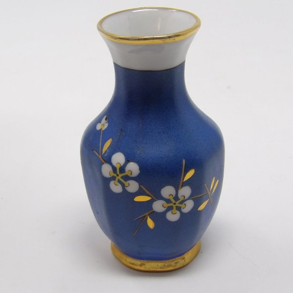 Vintage Oriental Porcelain Vase Blue with Yellow Pheasant Bird Gold Accents and - Picture 4 of 10